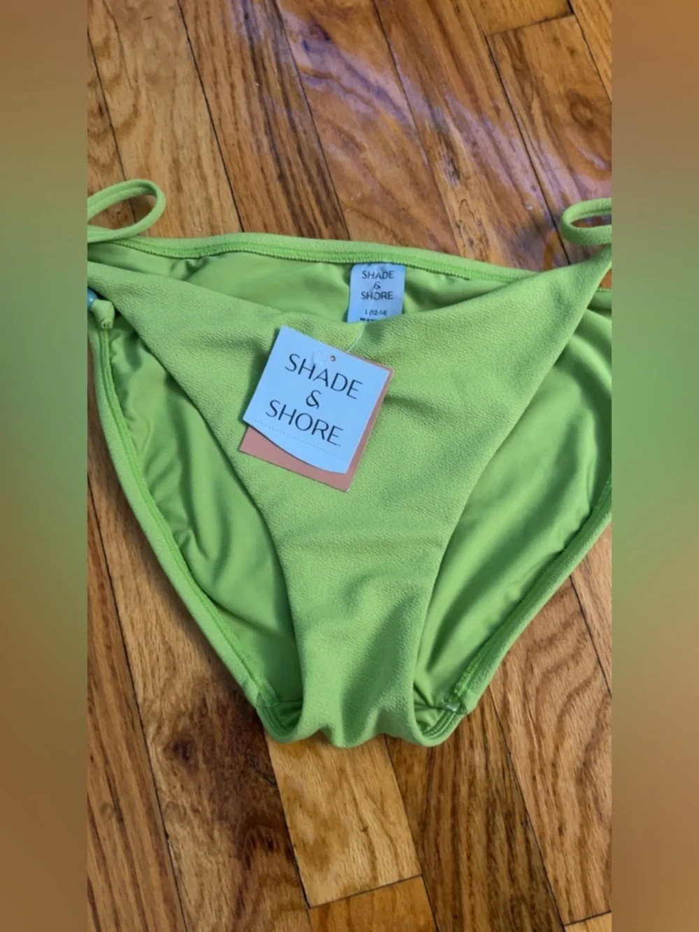 Shade & Shore Green Tie-Side Bikini Bottom w/ Pearl Detail NWT Size L (12-14)